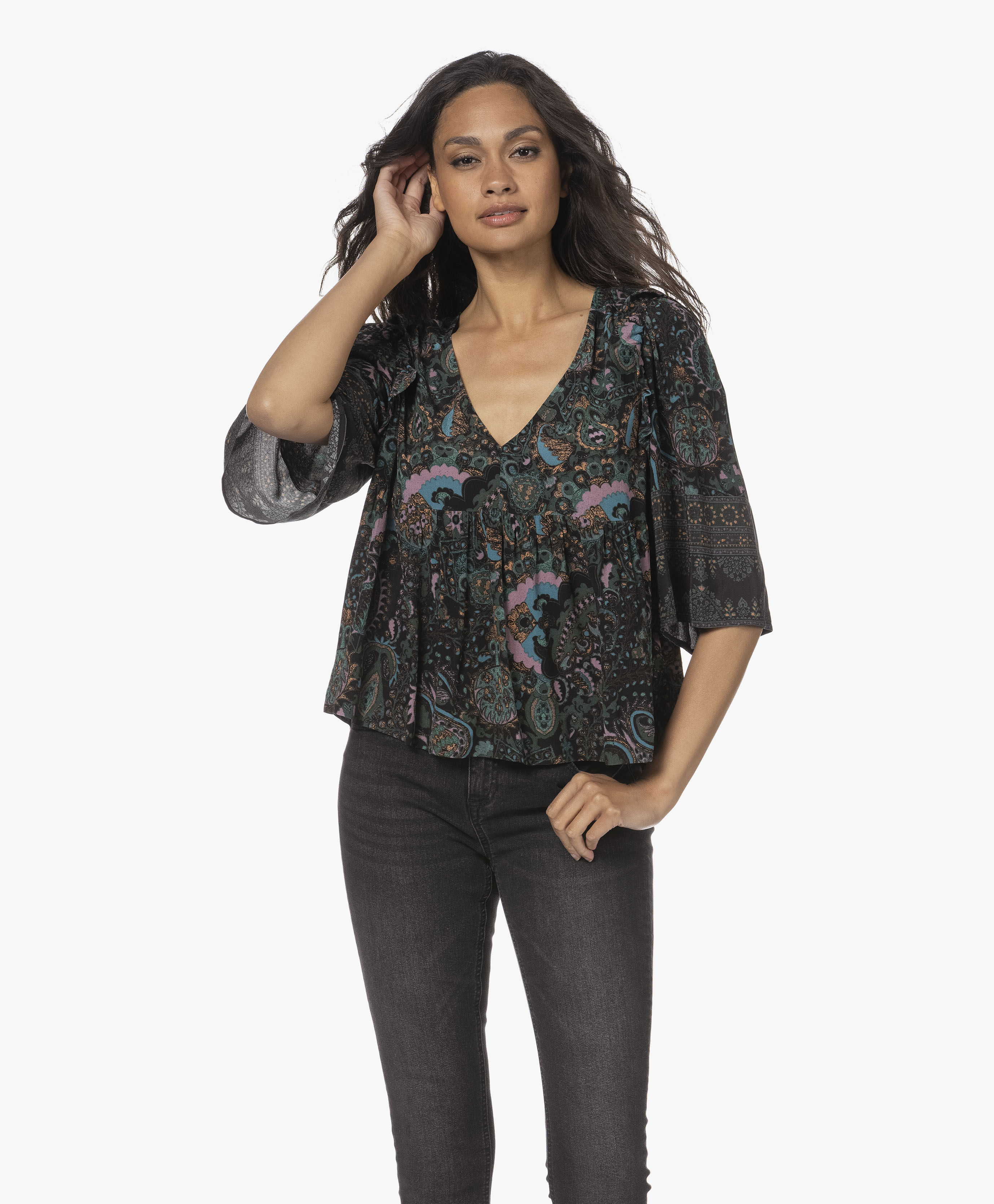 ba&sh Zarry Viscose Ruffled Print Blouse - Black - 1h22zarr noir