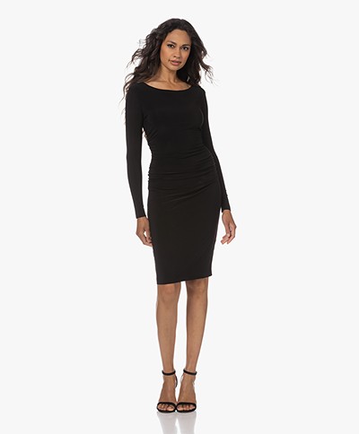 Norma Kamali Shirred Long Sleeve Travel Jersey Dress - Black