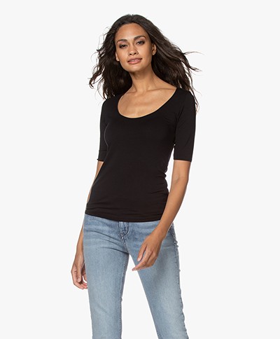 Majestic Filatures Soft Touch Jersey T-shirt with Half-length Sleeves - Black