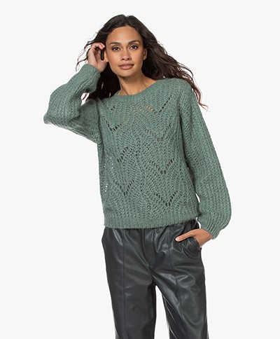 by-bar Julie Open Knitted Mohair Mix Sweater - Sage