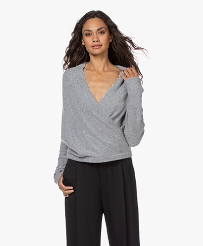 Vince Wrap Front Cashmere Sweater - Medium Grey