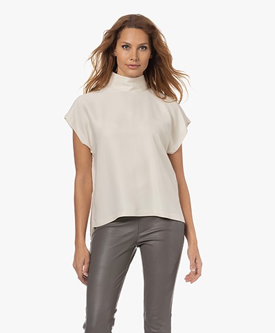 Drykorn Alaria Stand-up Collar Satin Blouse - Off-white