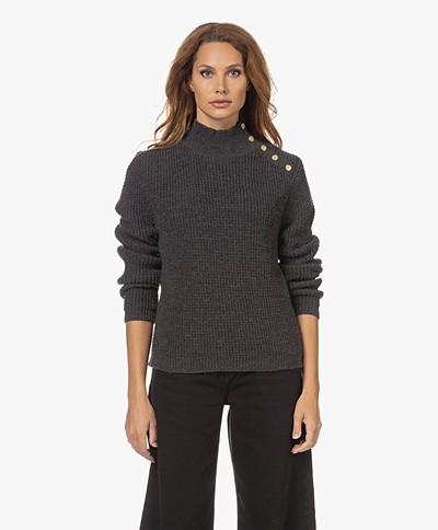 Sibin/Linnebjerg Phillipa Buttoned Mock Neck Sweater - Anthracite