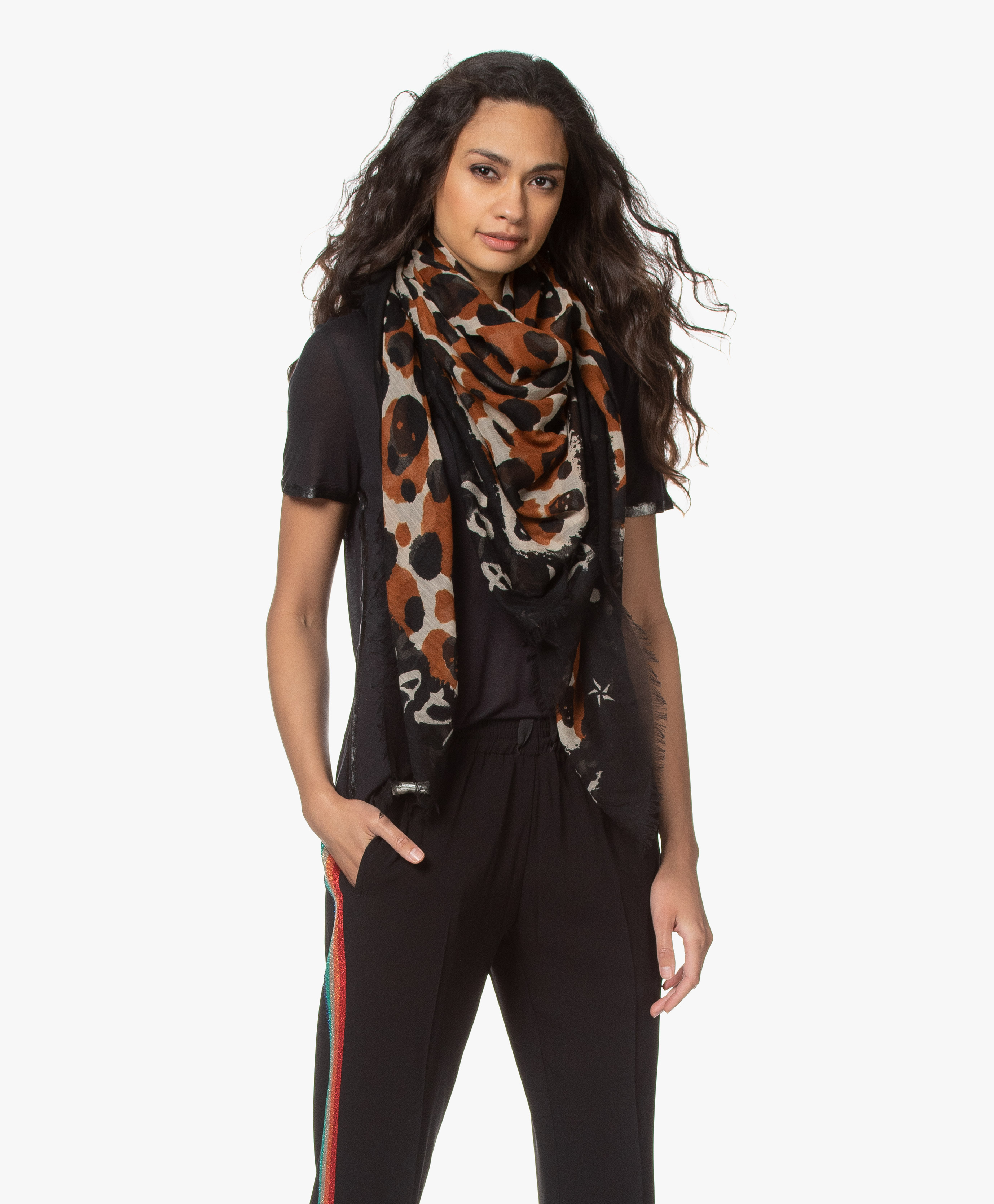 Zadig & Voltaire Delta Leopard Scarf - Black - delta leopard s ...