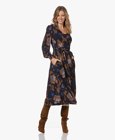 KYRA Millie Crepe Viscose Fit & Flare Print Dress - Cinnamon