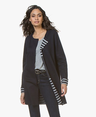 Repeat Open Cardigan with Striped Inside - Navy/Light Grey