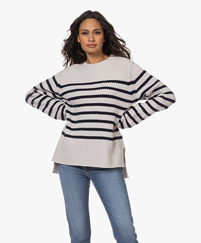 Woman by Earn Annette Striped Merino-Cashmere Sweater - Off-white