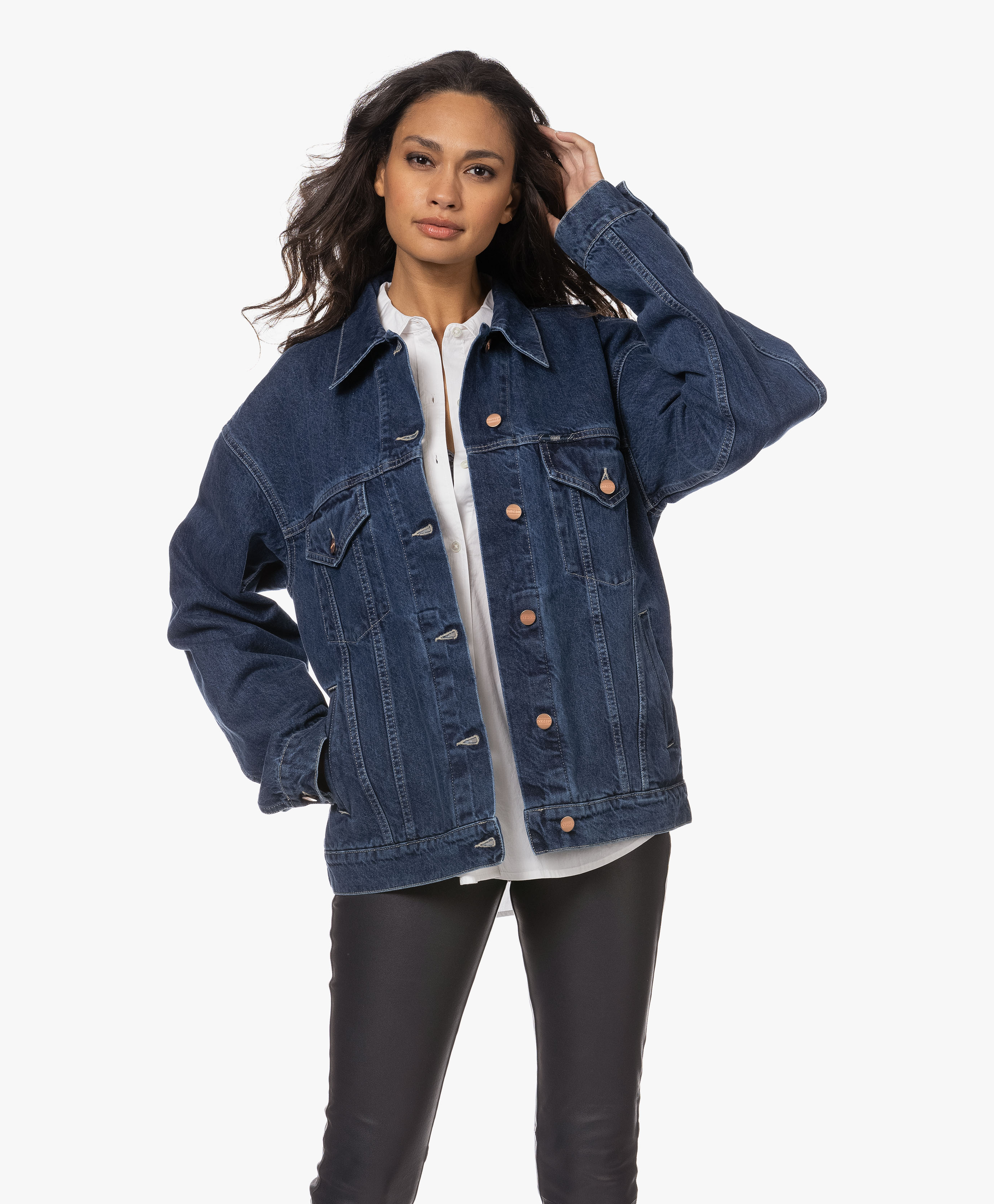 dark wash oversized denim jacket