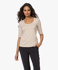 LaSalle Lyocell T-shirt met Halflange Mouwen - Oat