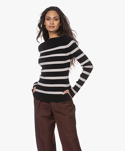 Woman by Earn Lory Stripes Boatneck Sweater - Black