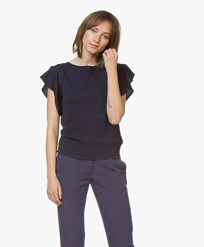 LaSalle Crepe Jersey T-Shirt with Butterly Sleeves - Navy