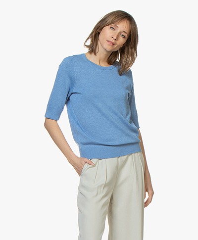 Repeat Cotton Blend Mid Sleeve Sweater - Blue Jeans