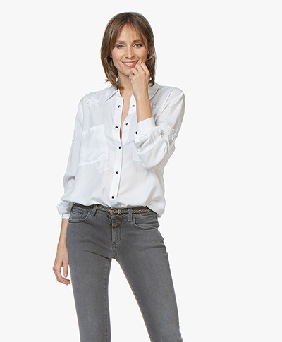 Repeat Tencel Shirt with Stars - White