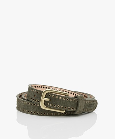 Closed Leather Belt with Eyelets - Dusty Pine