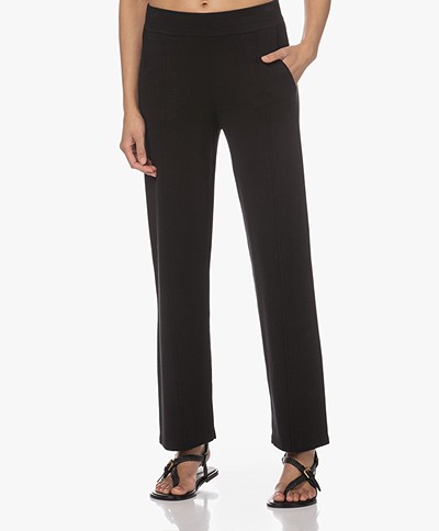 Repeat Cotton-Viscose Knitted Pintuck Pants - Black
