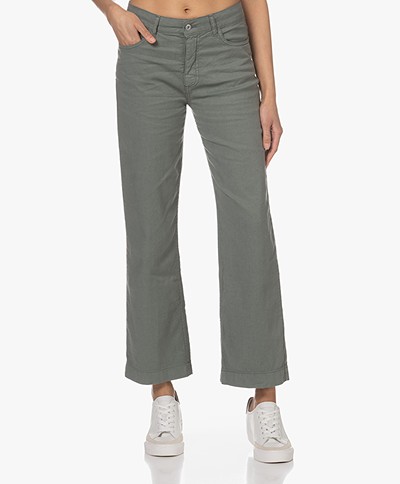 no man's land Linen Blend Straight Cropped Pants - Soft Rosemary