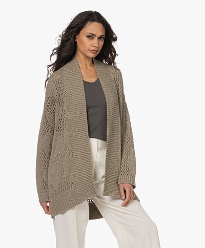 Repeat Ajour Knitted Open Cardigan - Khaki