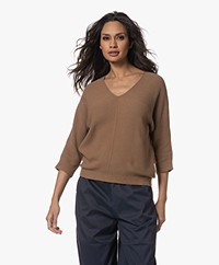 Repeat Linen Sweater with V-Neck - Mocca