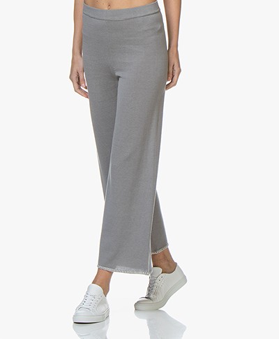 Fine Edge Knitted Cropped Wide Leg Pants - Grey