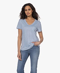 Repeat Linnen V-hals T-shirt - Lichtblauw
