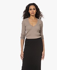 James Perse Ribbed Sweater with V-neck - Fawn