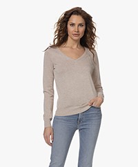 Repeat Organic Cotton Blend V-neck Sweater - Sand