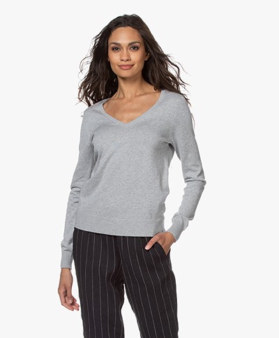 Repeat Cotton Blend V-neck Pullover - Grey