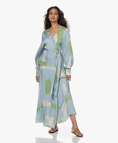 VIVEH Praise Printed Viscose Kimono Dress - Blue/Green