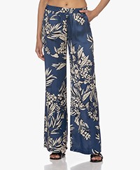 DIEGA Palomo Satijnen Print Broek - Blauw