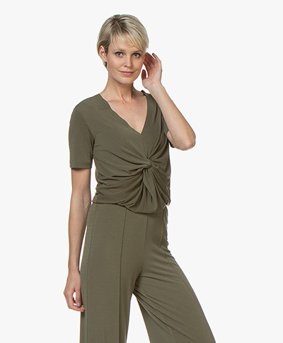 By Malene Birger Ciia Crepe T-shirt with Front Pleat - Olive Night