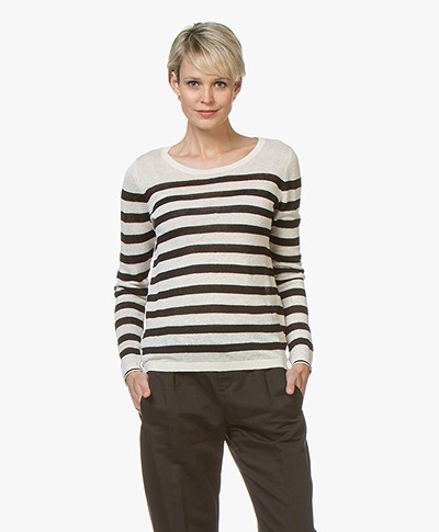 Plein Publique La Lina Striped Linen Sweater - Off-white/Black