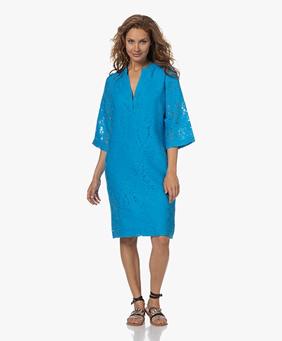 KYRA Tanja Jacquard Fil Coupe Dress - Blue Lagoon