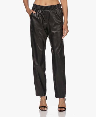 ANINE BING Colton Faux Leather Track Pants - Black