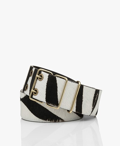 ba&sh Casie Wide Leather Zebra Print Belt - Black/Off-white