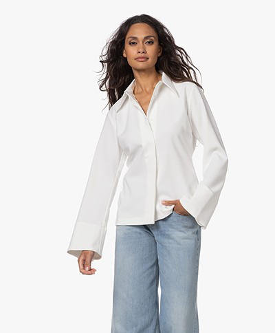 Woman by Earn Pleun Crepe Blouse with Flared Sleeves - Off-White