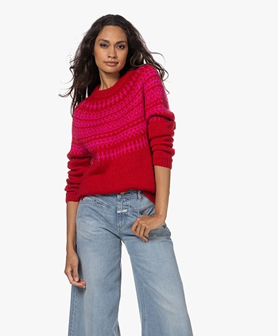 Sibin/Linnebjerg Mohair Blend Fair Isle Pattern Sweater - Red/Pink