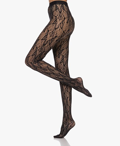 Wolford Monogram Flower Net Panty - Black