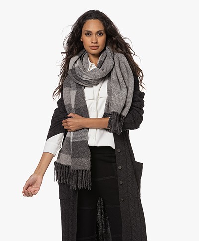 Repeat Wool Blend Checkered Jacquard Scarf - Grey