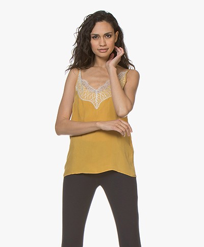 Drykorn Letitia Cupro Camisole with Lace - Yellow