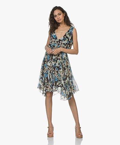 LaSalle Chiffon Dress with Flower Print - Navy