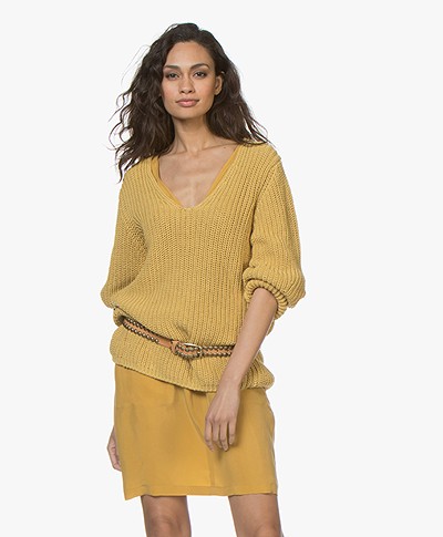 Closed Chunky Knit Cotton V-neck Sweater - Afternoon Sun