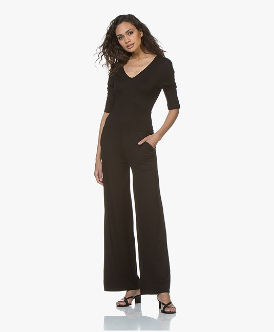 lasalle viscose blend jersey jumpsuit - black - br.08