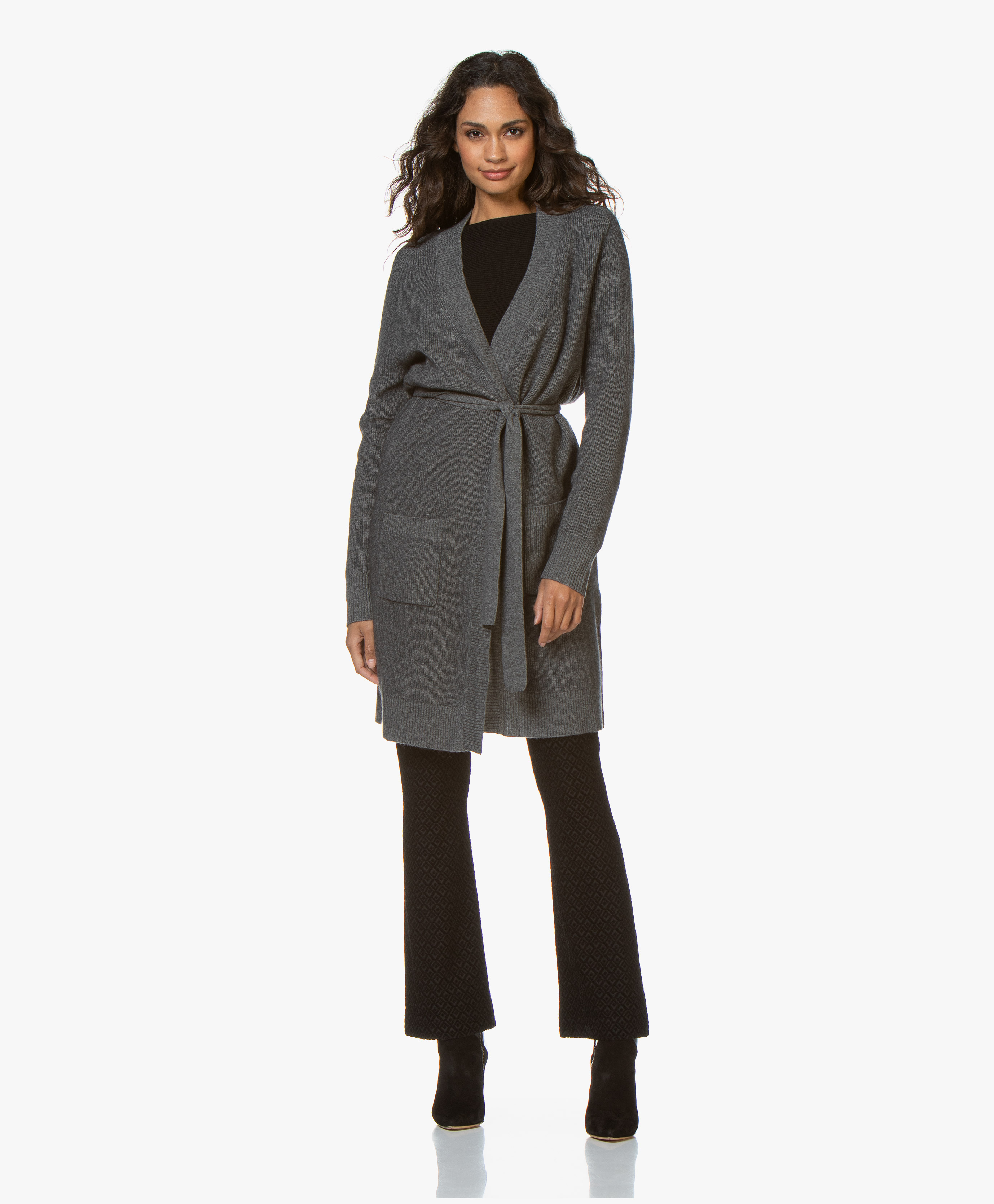 wool blend long wrap cardigan