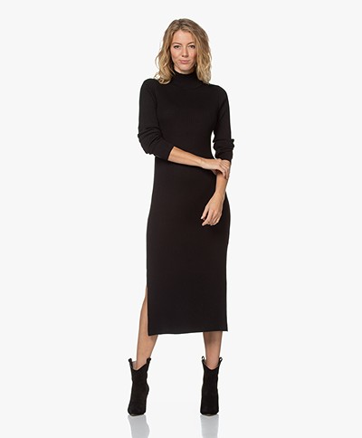 Repeat Knitted Ribbed Cotton Blend Midi Dress - Black