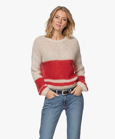 by-bar Evi Astro Intarsia Mohair Blend Pullover - Off-white/Red