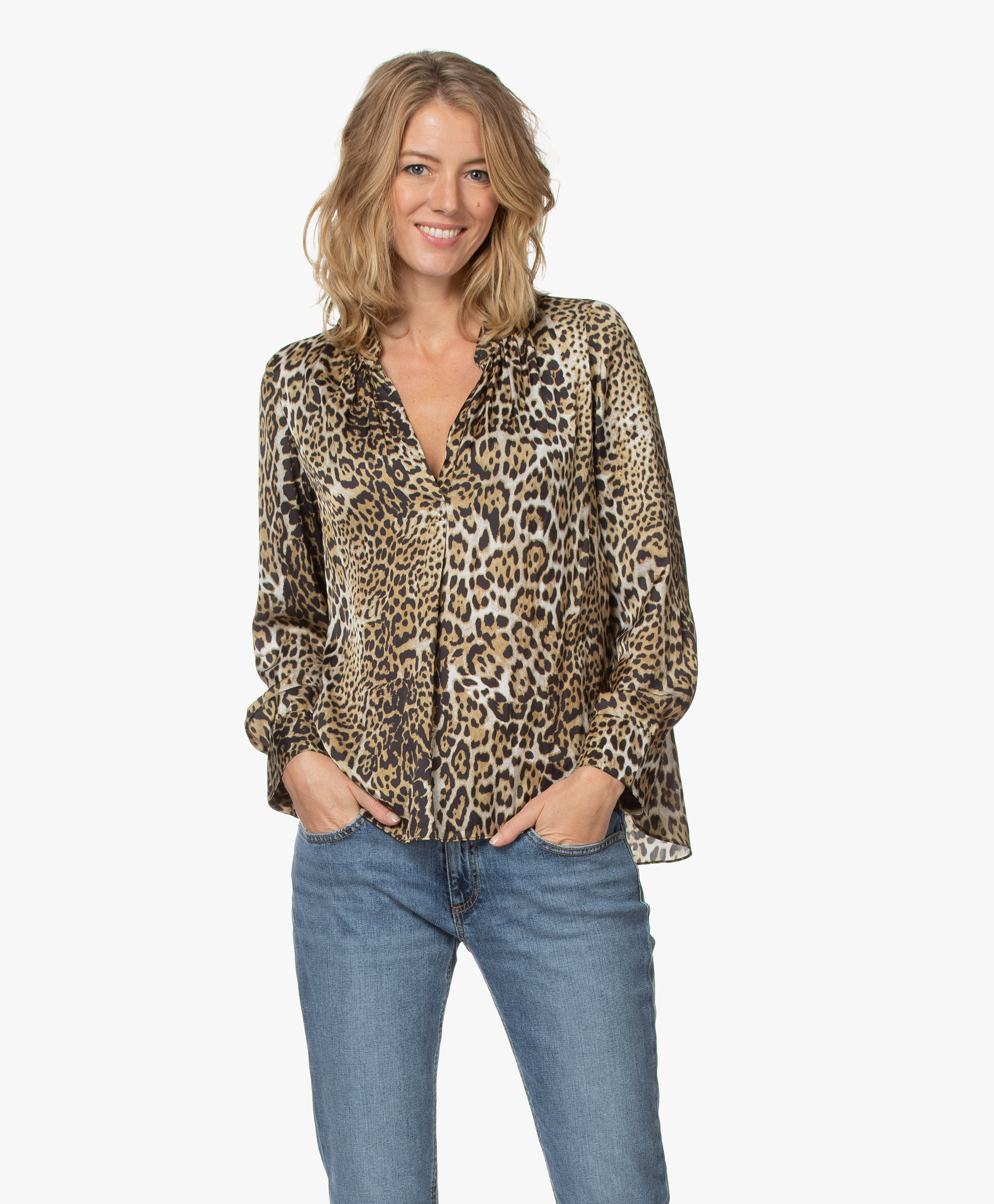 satin animal print blouse