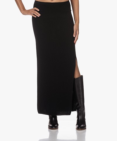 Resort Finest Knitted Maxi Skirt with Side Slit - Black