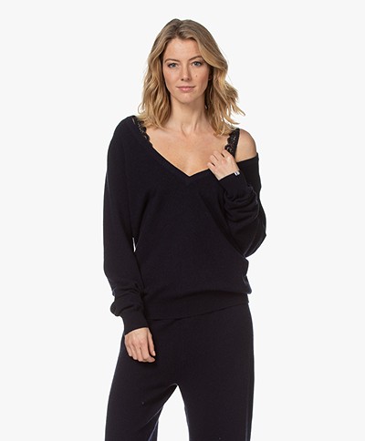 extreme cashmere N°38 Be Low Cashmere V-neck Sweater - Navy