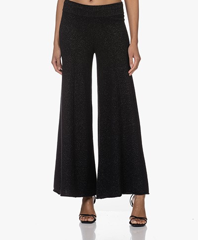 Lisa Yang Ilaria Cashmere Lurex Wide Leg Pants - Black Sparkle
