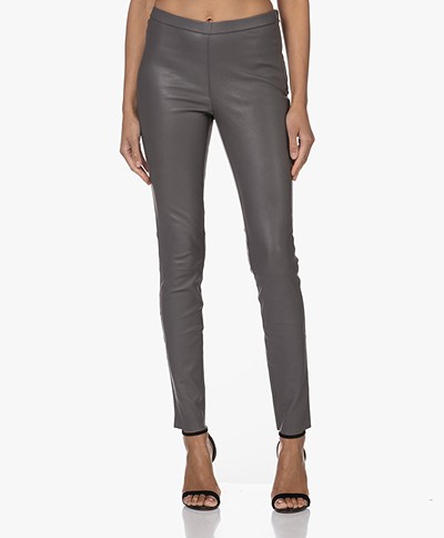 LaSalle Lamb Leather Slim-fit Pants - Grey